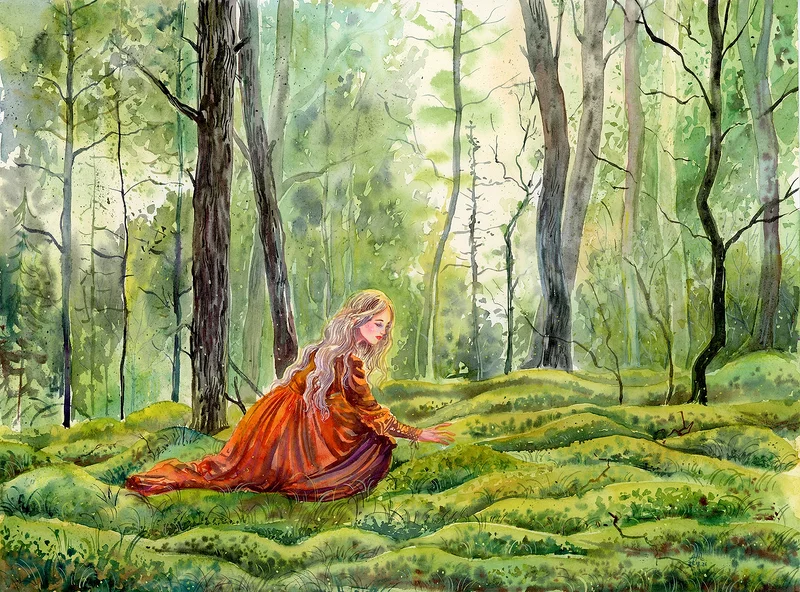 Akvarell On the green hills of Gotland av Anastasiia Mazeina