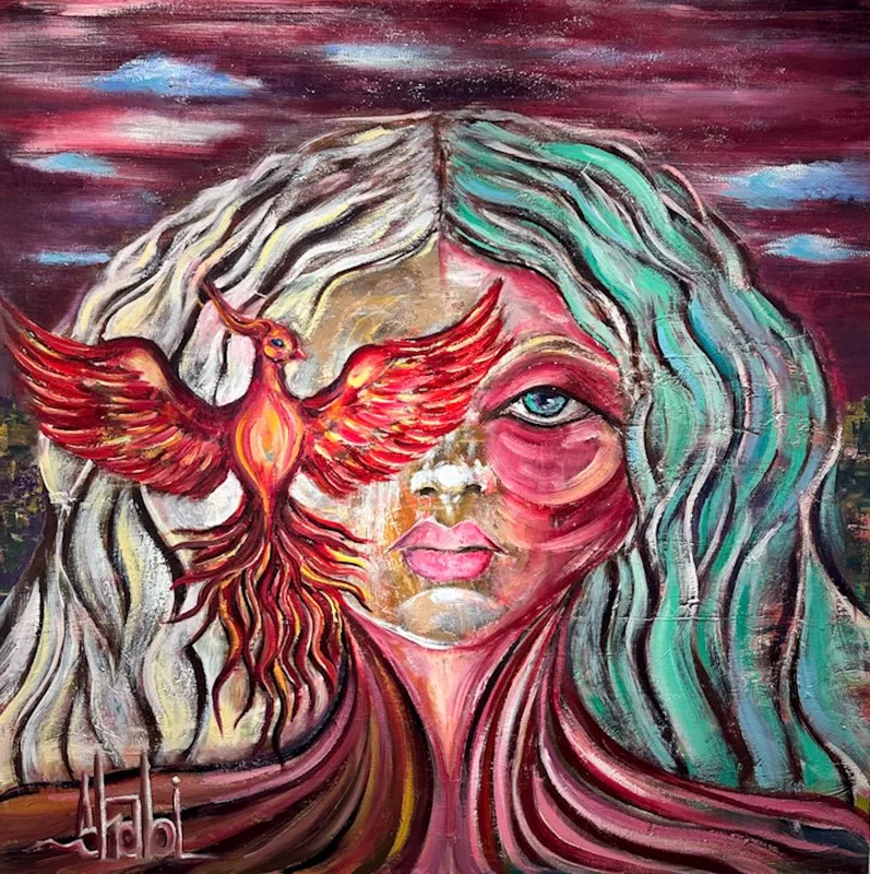 Oljemålning THE PHOENIX WITHIN av Shabnam Pirzadeh