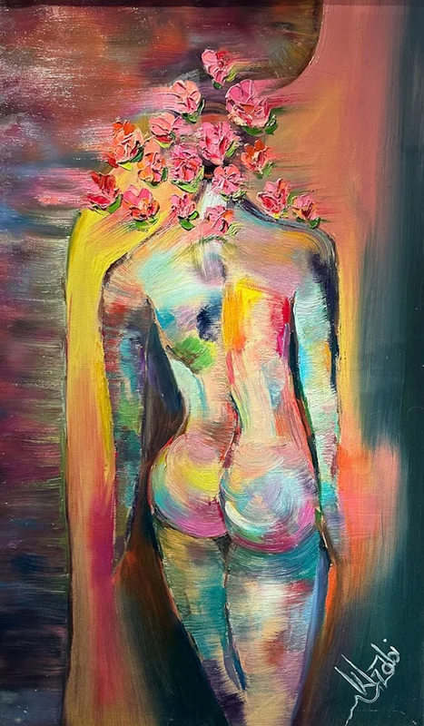 Oljemålning THE BLOOM OF SELF av Shabnam Pirzadeh