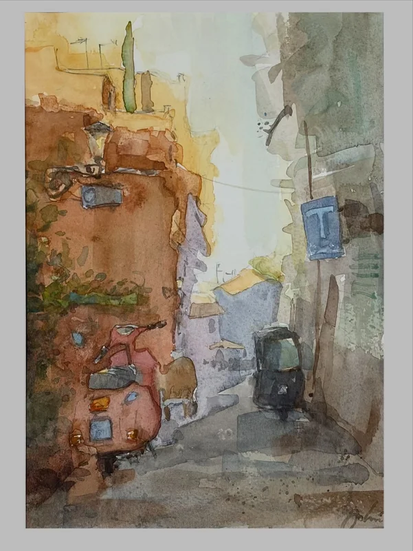 Akvarell Trastevere av John Economou