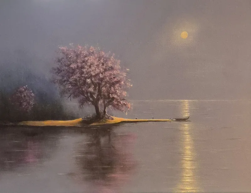 Akrylmålning Where Moonligth Rests av Pia K. Egeriis