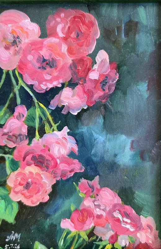 Oljemålning Pink roses av Anastasiia Mazeina