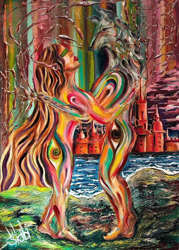 Oljemålning ROOTED TOGETHER av Shabnam Pirzadeh
