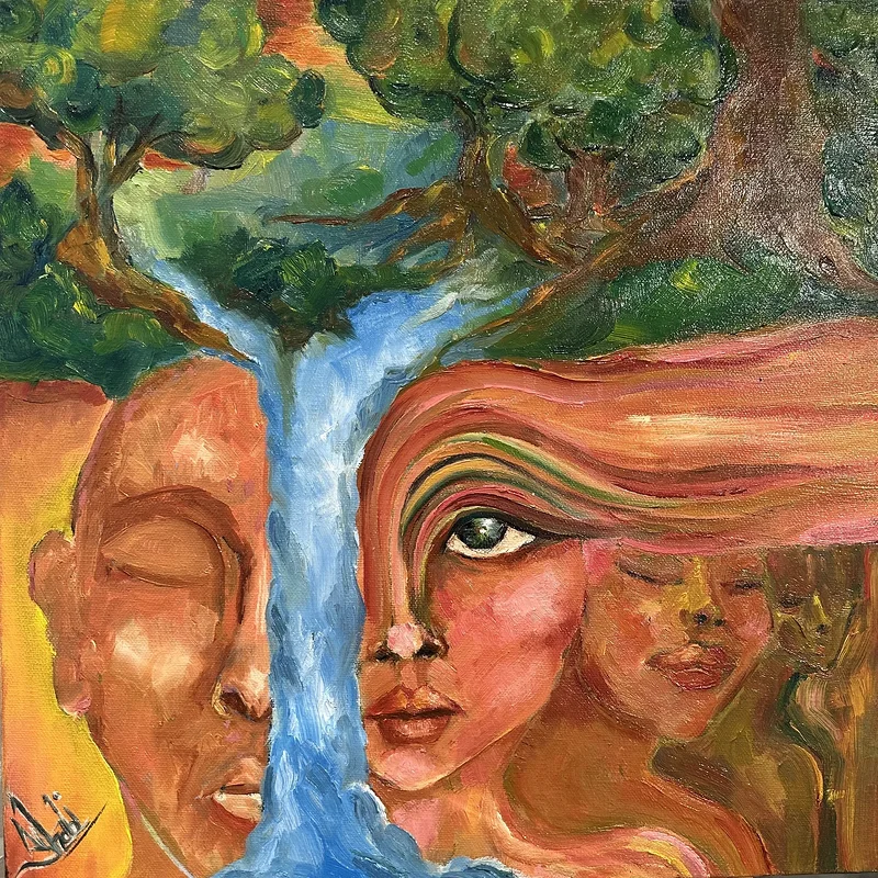 Oljemålning RIVER OF REMEMBRANCE av Shabnam Pirzadeh