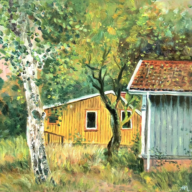 Oljemålning Yellow house av Anastasiia Mazeina