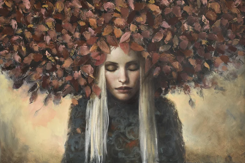 Oljemålning Autumn leaf av Malin Östlund