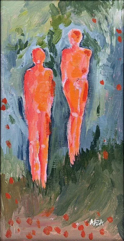 Akrylmålning Adam och Eva av Aaza Jacobsson