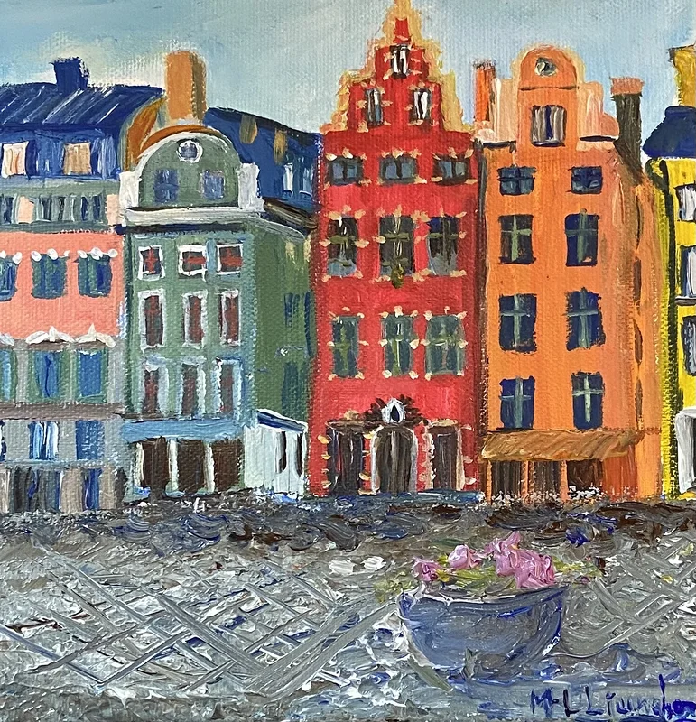 Akrylmålning Stortorget i Gamla Stsn av Marie-Louise Ljungberg