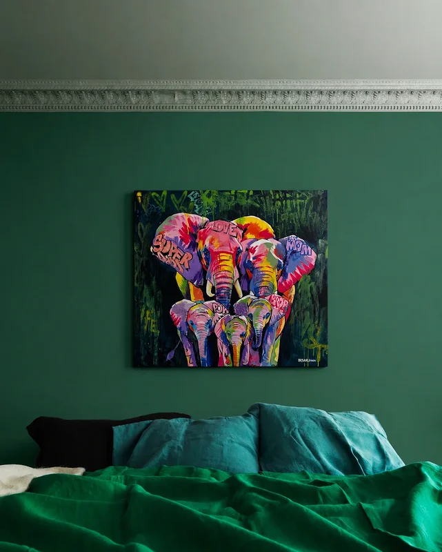 Akrylmålning Elefant familj av Besara Amin