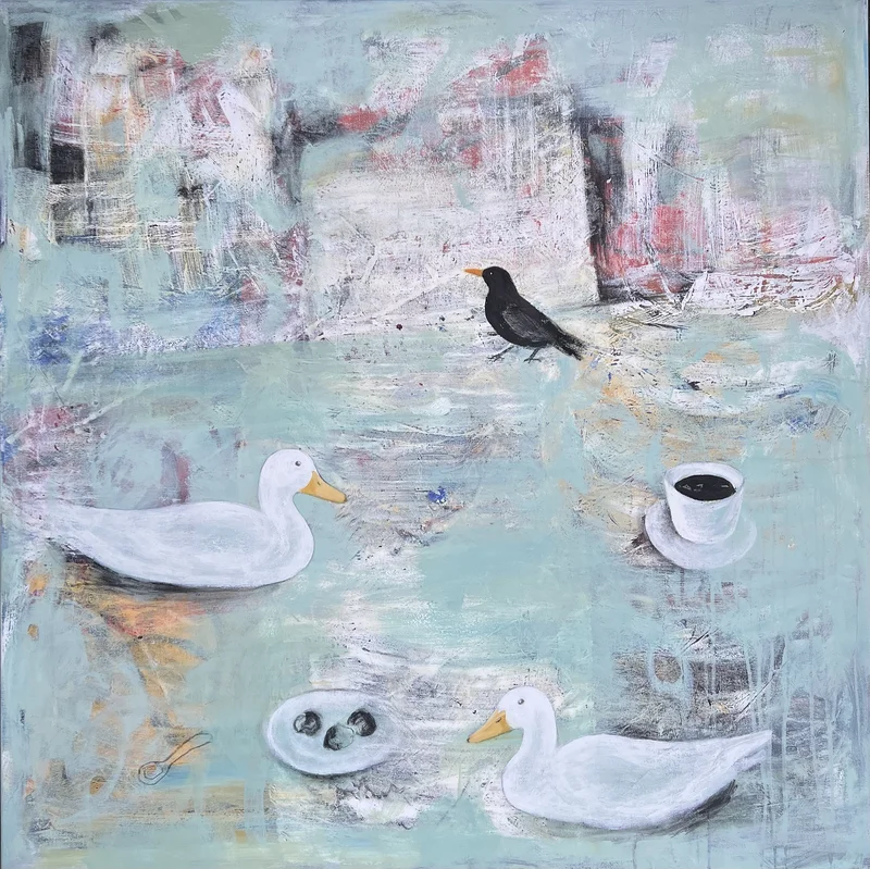Akrylmålning Still Life With Wings av Adelheid Ottesen