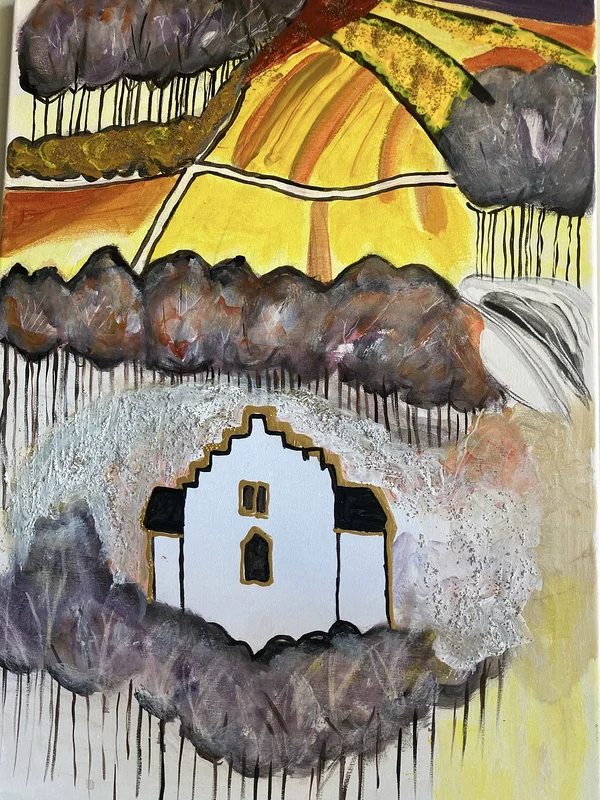 Akrylmålning Kyrkbacken av Gunilla Blomqvist