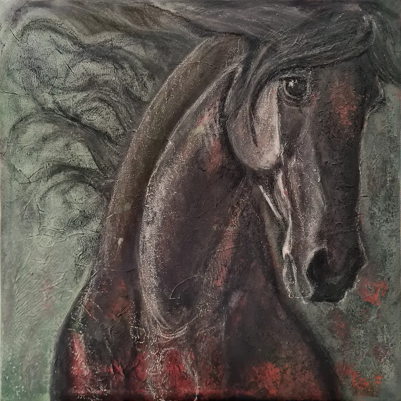 Akrylmålning Friesian Girl av Isabelle Larsson