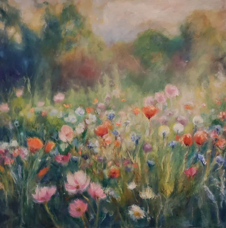 Oljemålning Flower Meadow av Eva Rödseth