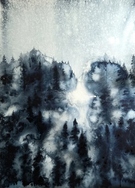 Akvarell Kall Skog av Kiba Gustafsson