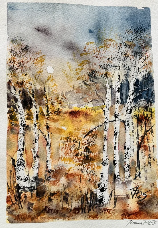 Akvarell Autumn birches av Johanna Tott