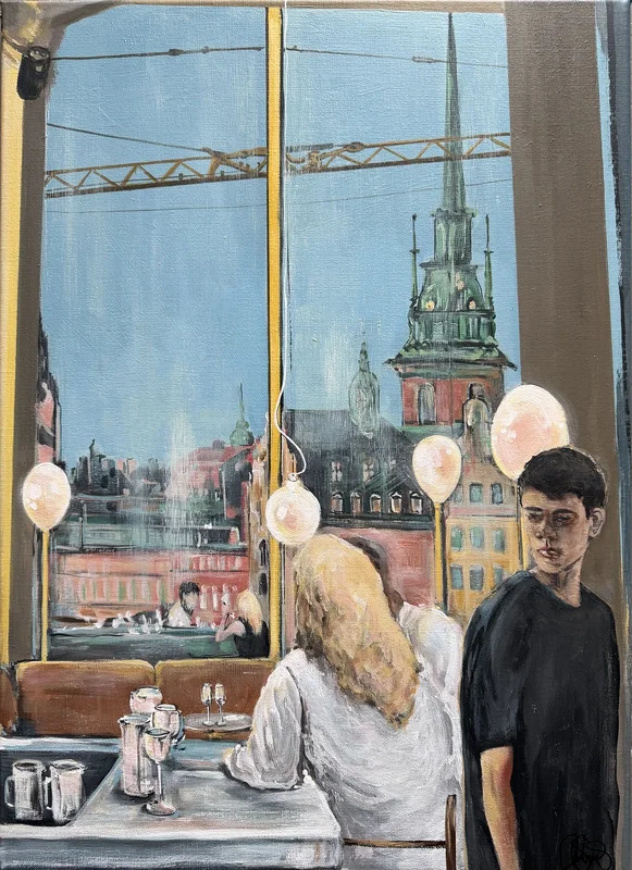 Akrylmålning Restaurang Liv av Matilda Skoglund