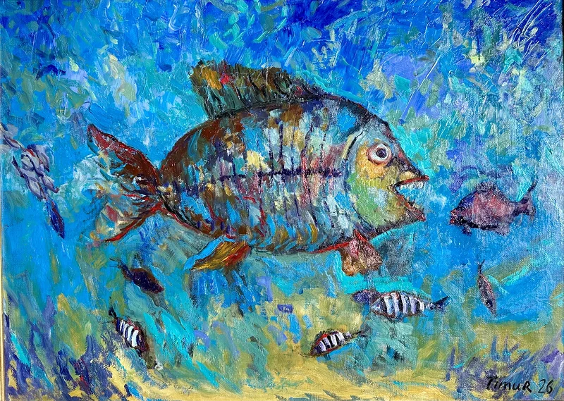 Oljemålning Fisk av Timur Abdulaev