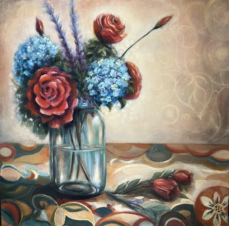 Oljemålning Blommor i mönster av Anzhelika Henne