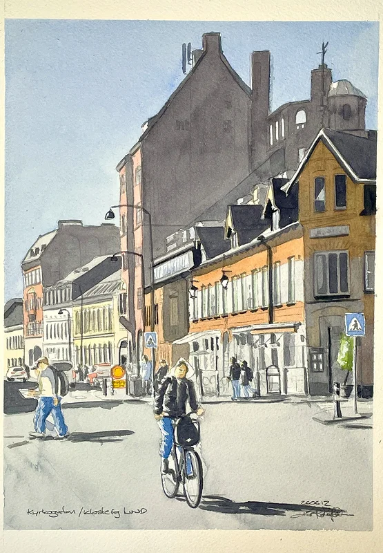 Akvarell Kyrkogata / Klostergatan Lund av Pär Håkan Henriksson