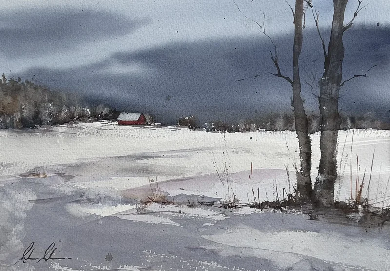 Akvarell Vinterhimmel av Anders Andersson