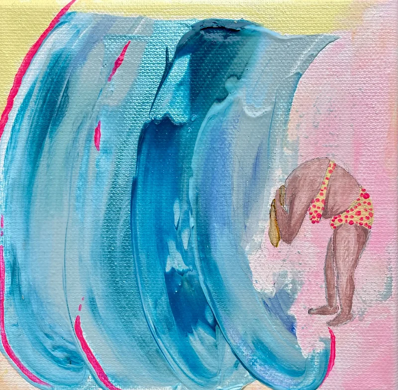 Akrylmålning You’ll Wait For Your Turn (Pink dotty collection) av Judit Hedelius