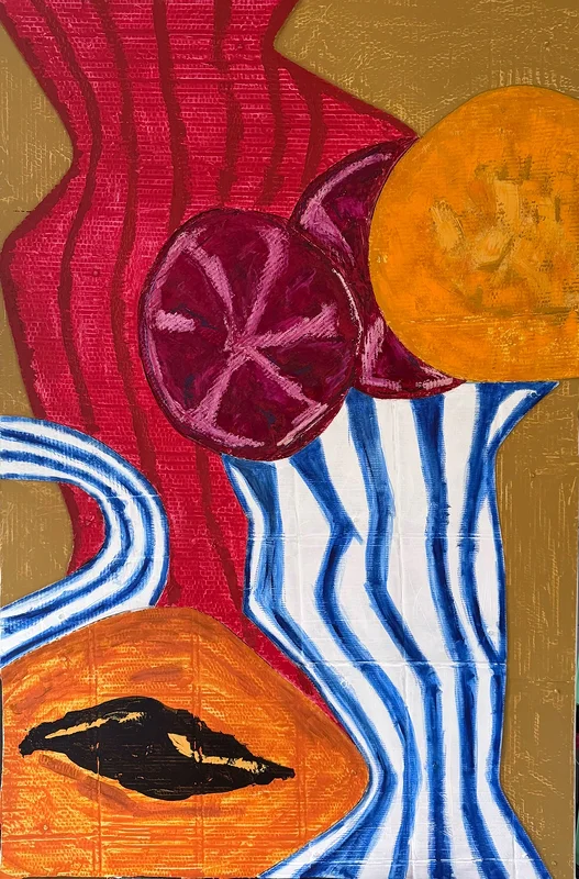 Still life with papaya and pomogranate av Ewa Domagala