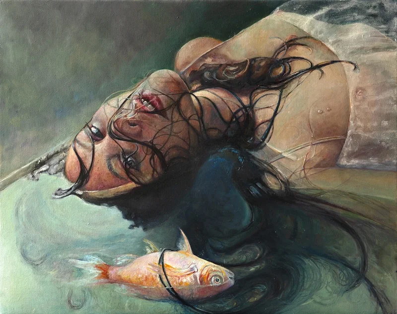 Oljemålning Rusalka and golden fish av Anastasiya Kostyuk