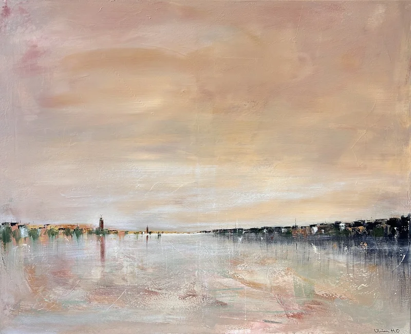 Akrylmålning Stad i guld av Ulrica Halling Olsson_art Stockholm