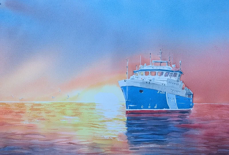 Akvarell R/V Svea av Fritjof Karlsson