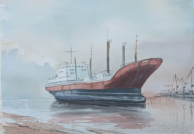 Akvarell M/S Blue Horizons sista resa av Fritjof Karlsson