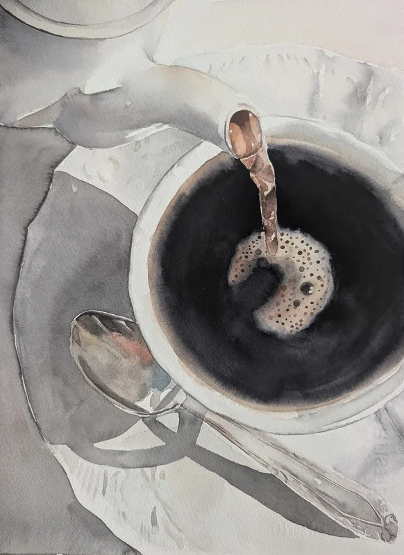 Akvarell KAFFESTUNDEN, DU HELIG ÄR av Emelie Aronsson
