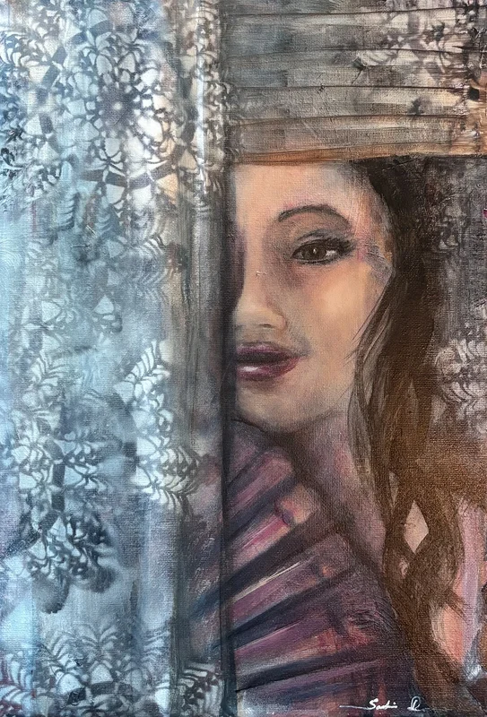 Akrylmålning BETWEEN TWO WORLDS av Sofia Romedahl