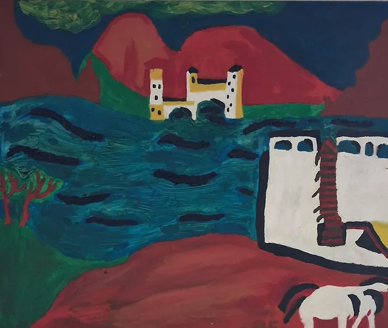 Oljemålning The castle by the river av Veronica Domachowska