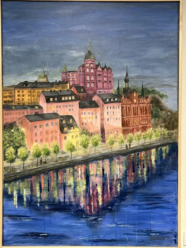 Akrylmålning Stockholm Södermalm Mariaberget av Charlotta Schönberg