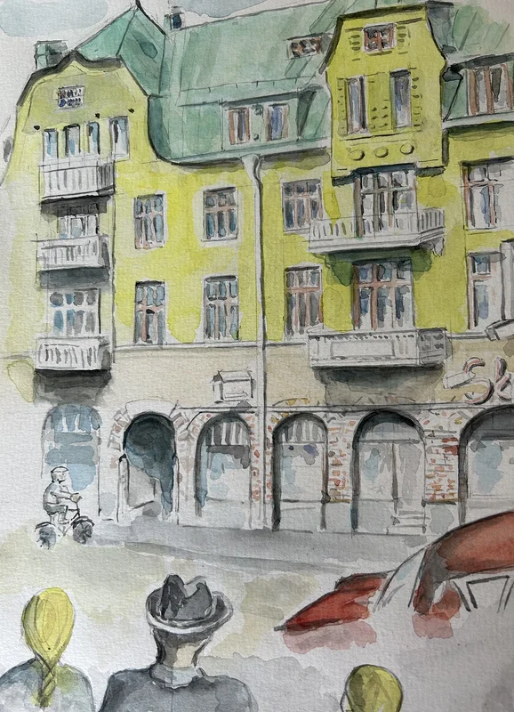 Akvarell Kyrkogatan av Conny Johansson