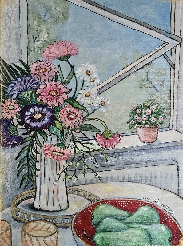 Akrylmålning Tack för blommorna av Tove Landberg