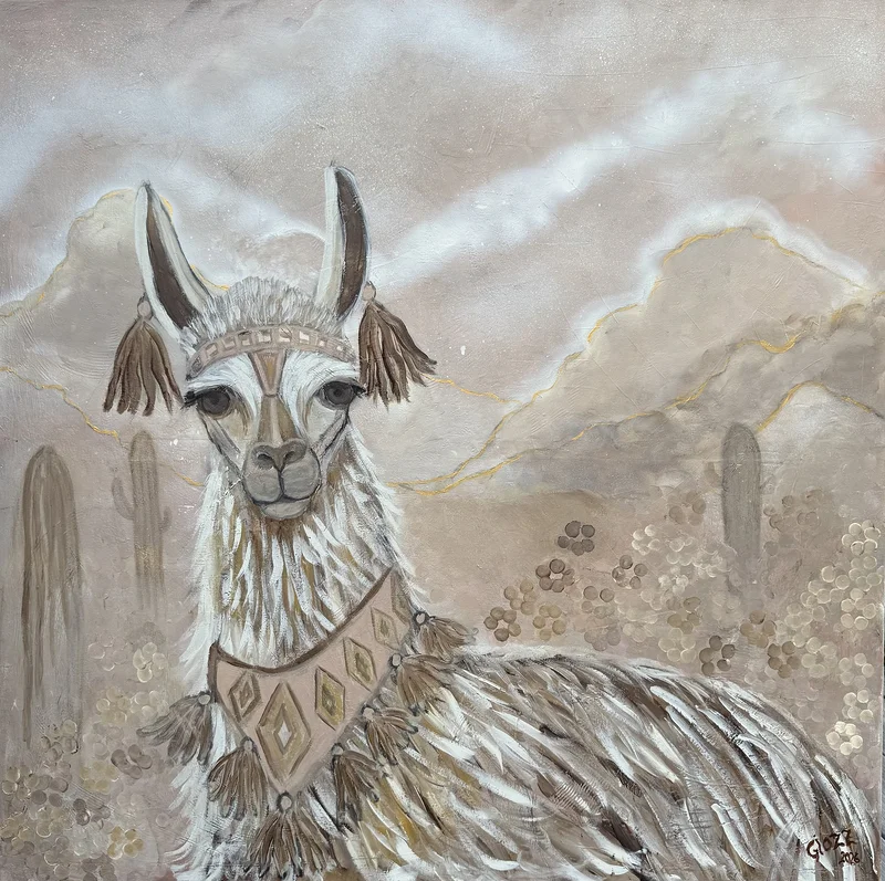 Akrylmålning Llama of the Andes av Giovanna Zumaeta Zettergren