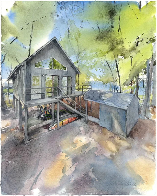 Akvarell Sommarstugan av Olga Sternyk