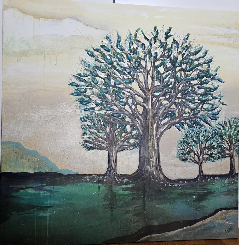 Akrylmålning Trees av Eva La