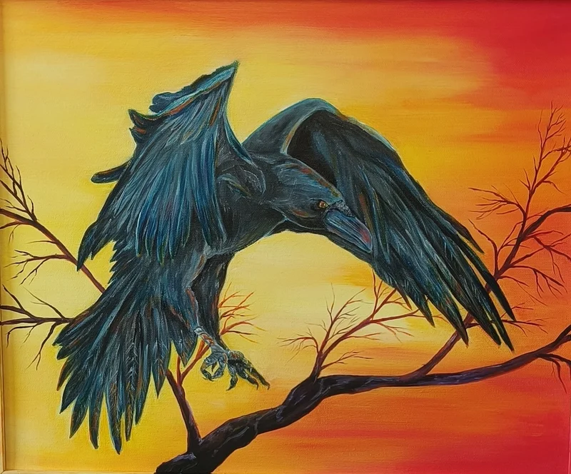Oljemålning The mystic raven av Lena Andersson