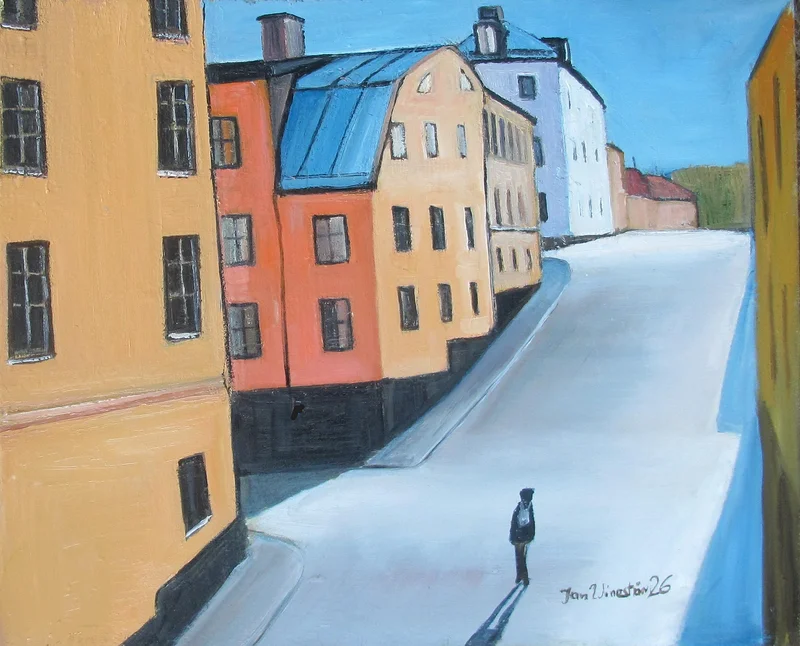 Oljemålning Bastugatan, Sthlm av Jan Wineström