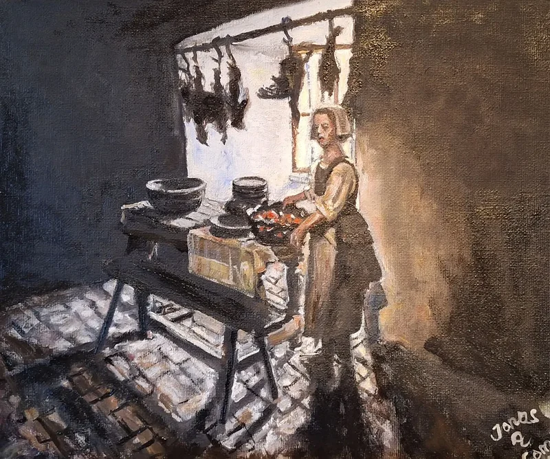 Oljemålning Kökspigan av Jonas Albrektson Comba