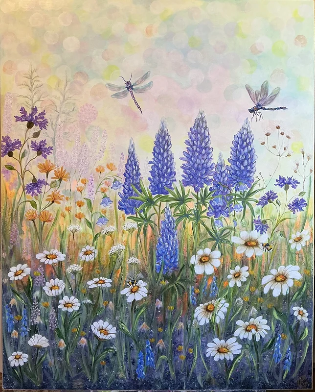 Akrylmålning Sommarblommor av Kerstin Grönqvist