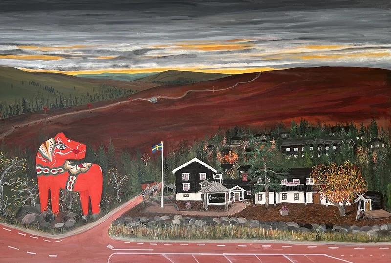 Akrylmålning Gammelgården i Sälen av Catarina Hjort Tolstoy