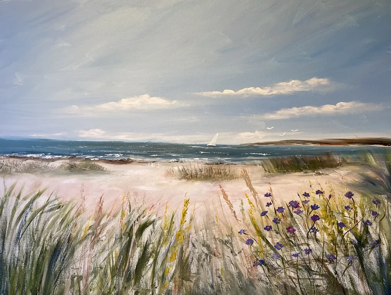 Akrylmålning Strandaster vid havet av Marie-Louise Ljungberg