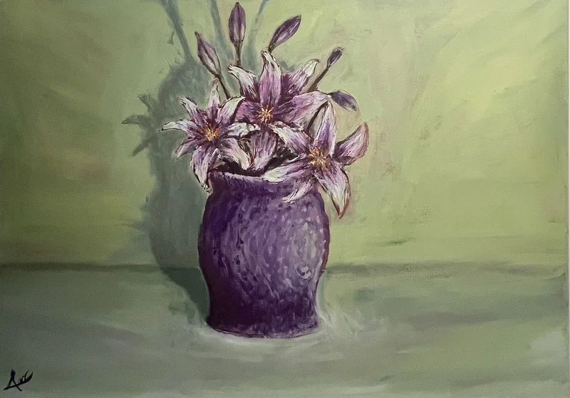 Akrylmålning White Lilies av Adrian Nyberg
