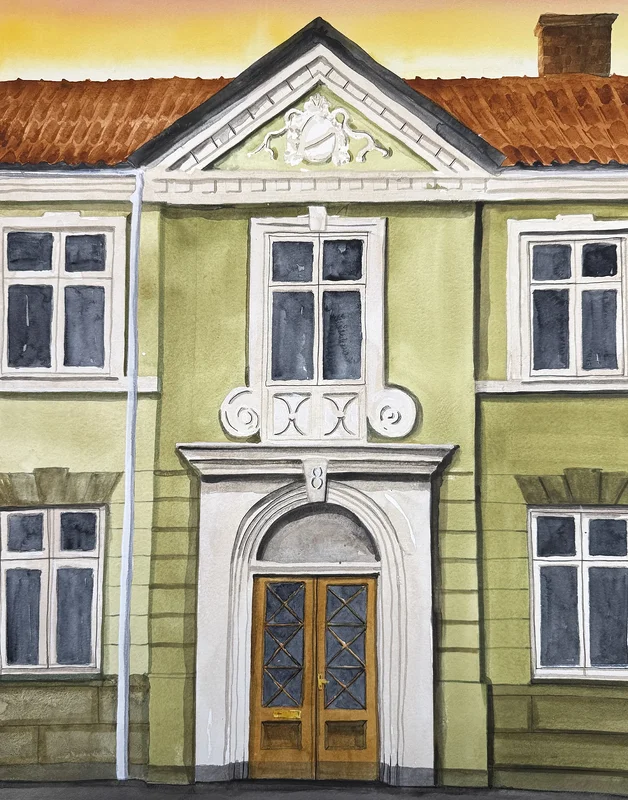 Akvarell Gröna huset av Ida Maier