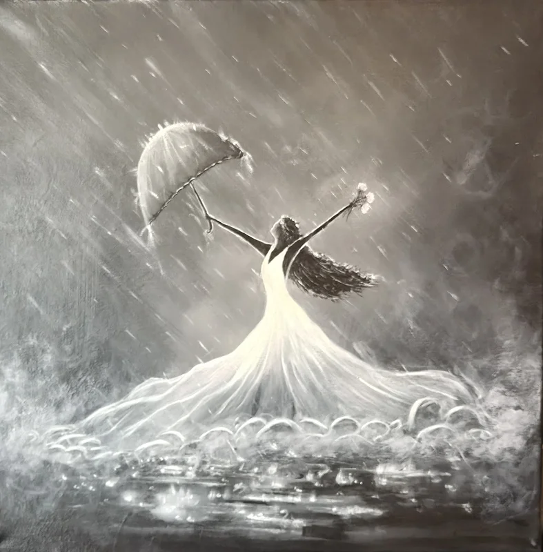 Akrylmålning Let it Rain av Pia K. Egeriis