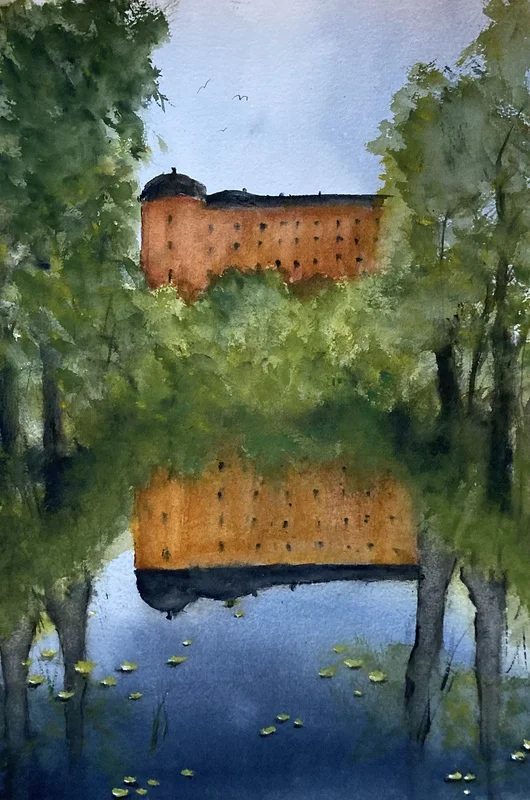 Akvarell SVANDAMMEN (inramad) av Rose-Marie Lyckebrant-Lindqvist