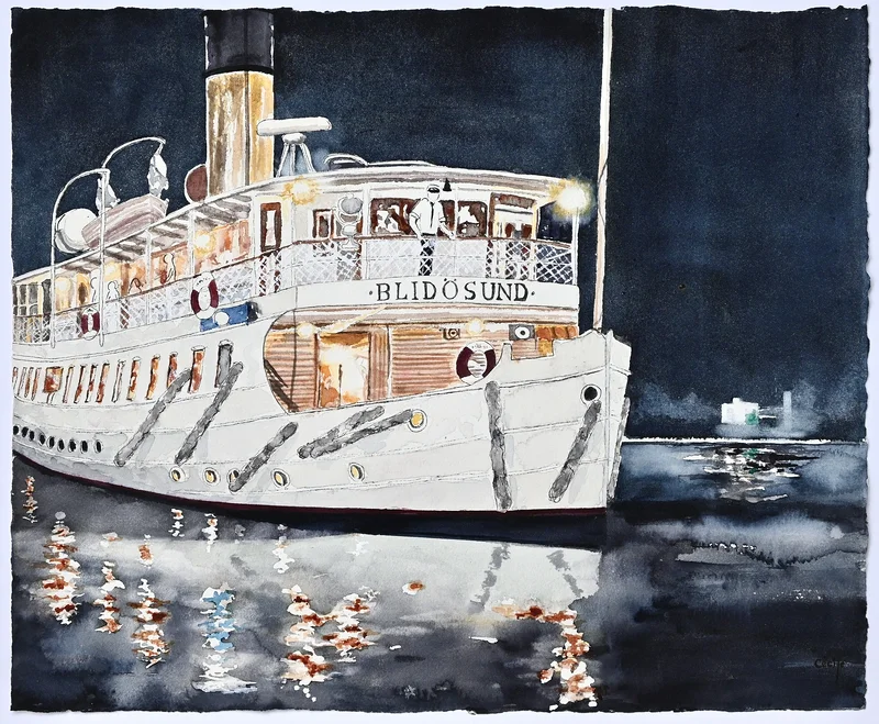 Akvarell Blidösund by Night av Cécile Hansson